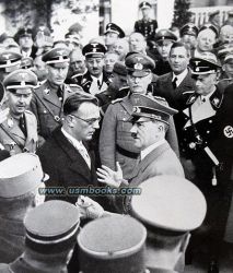 Reichsfuhrer-SS Heinrich Himmler, Reinhard Heydrich, Adolf Hitler, Reichskommissar Arthur Seyss-Inquart